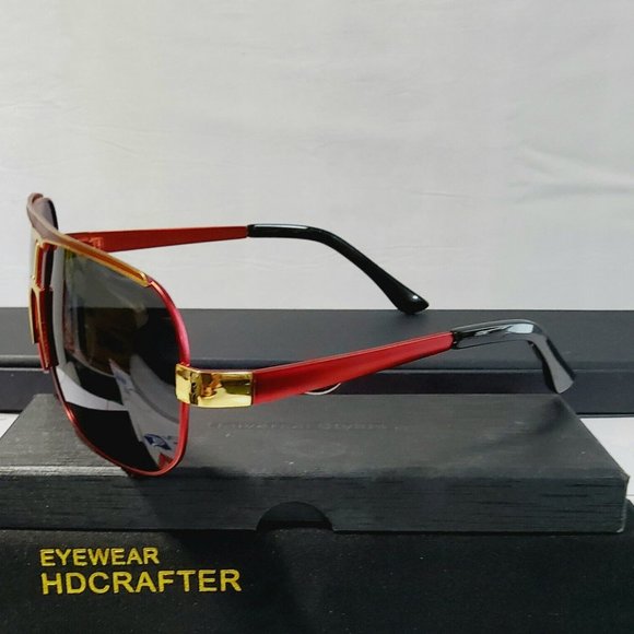 Unisex Classic Polarized Sunglasses Square 64mm Red/Gold Metal Frame 100%UV